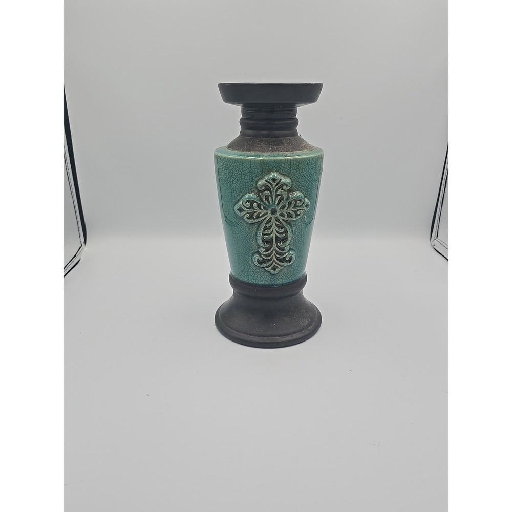 Rustic HomeTUSCAN Terra Cotta Pillar Candle Holder Turquoise